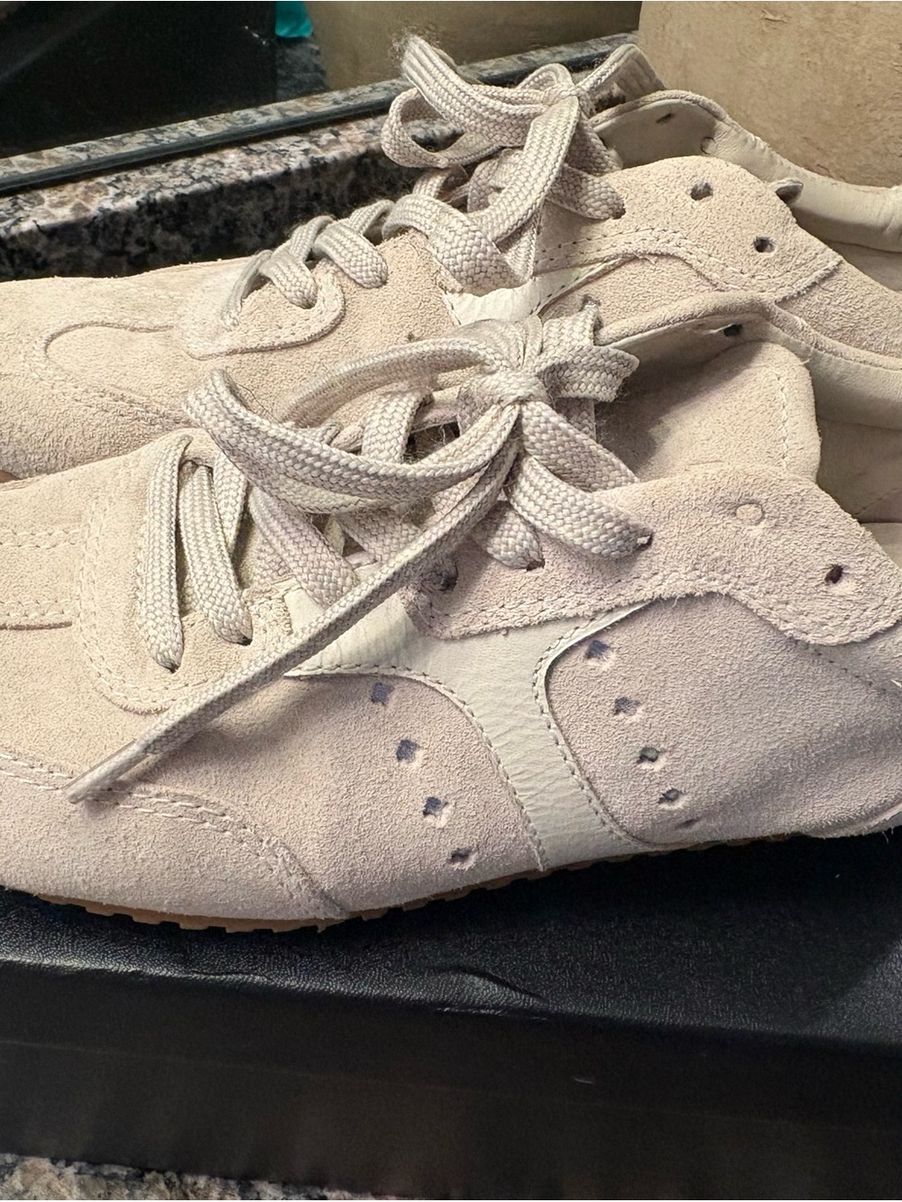 Larroude Suede Lace-Up Sneakers in Light Beige size 8